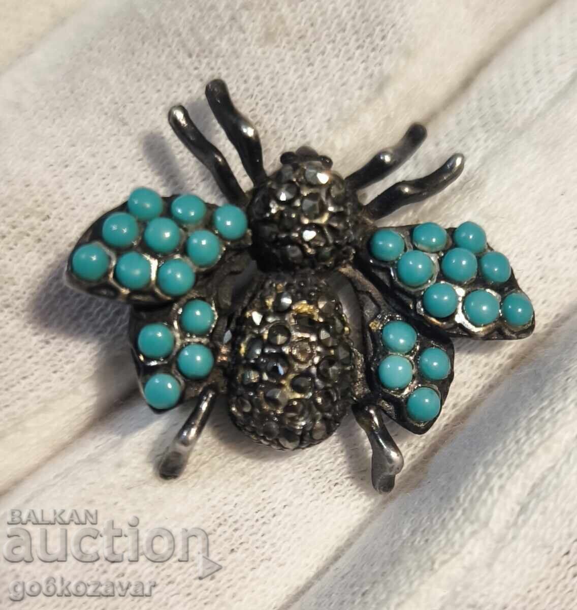 Brooch, vintage Bee Silver, Turquoise and Marcasite! with price € 35.90 | 70.21 BGN