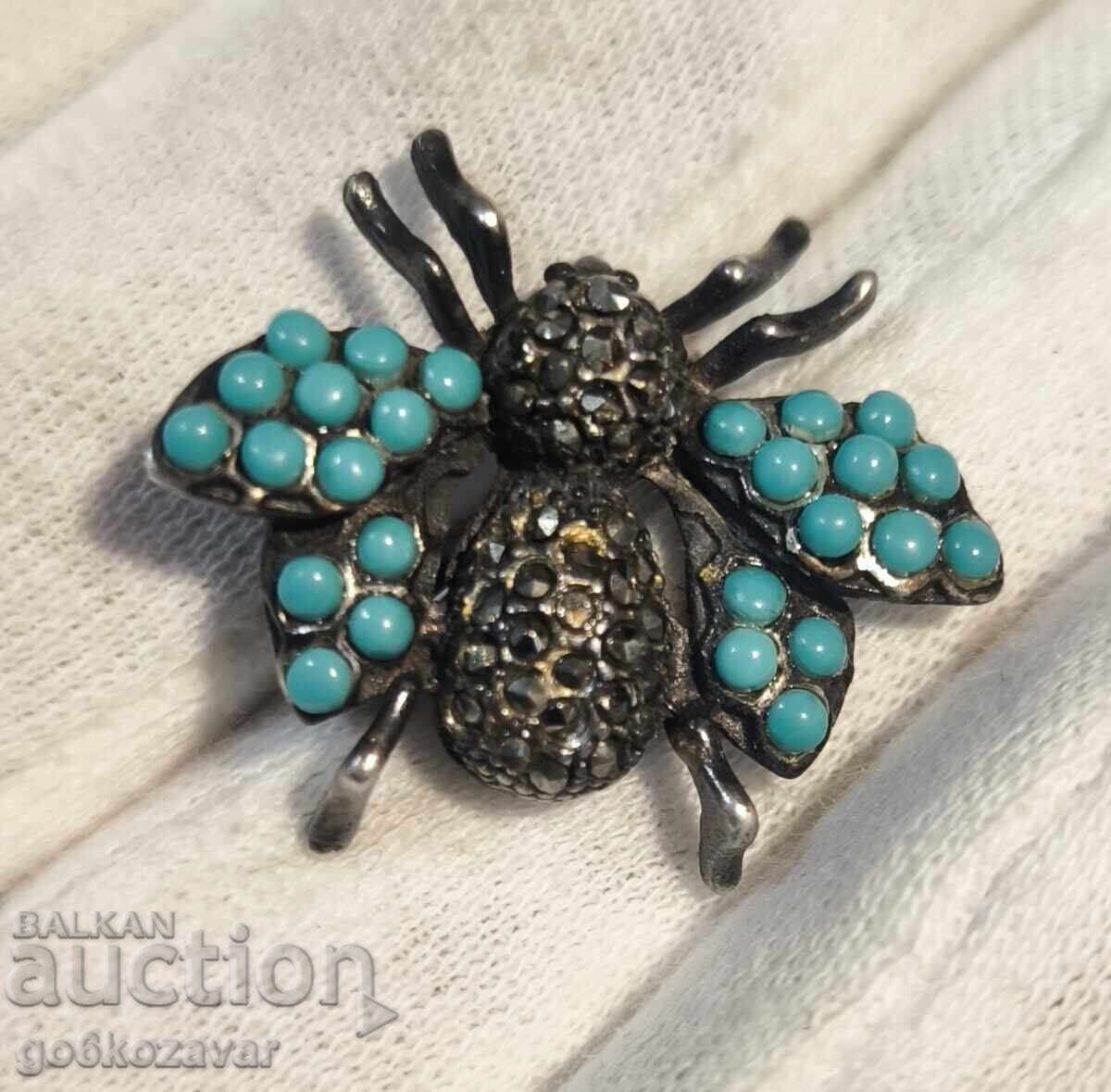 Livrarea Broșă, vintage Albină Argint, Turcoaz și Marcasite! Livrarea Broșă, vintage Albină Argint, Turcoaz și Marcasite!