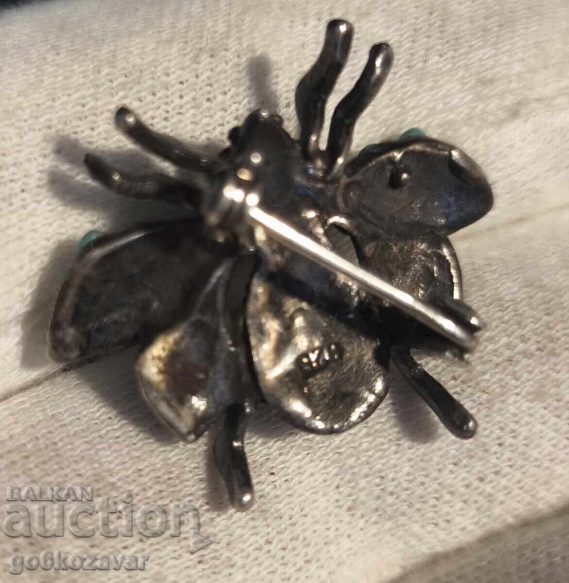 Broșă, vintage Albină Argint, Turcoaz și Marcasite! - 6