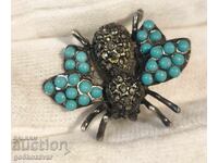 Broșă, vintage Albină Argint, Turcoaz și Marcasite!