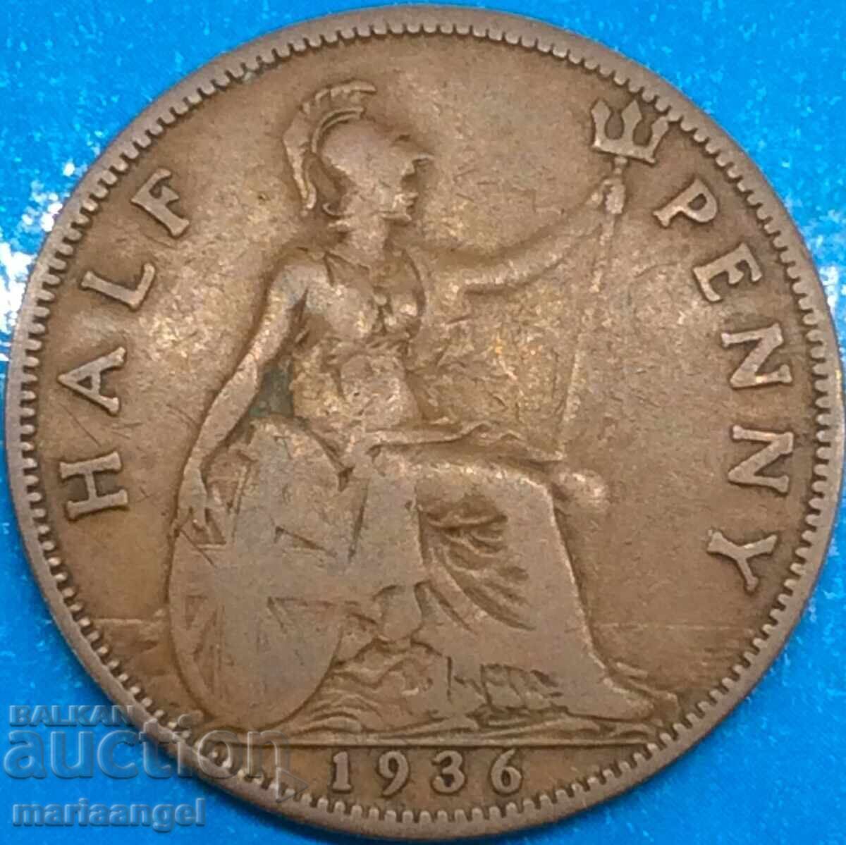 Δημοπρασία Μεγάλη Βρετανία 1/2 Penny 1936 George V 25mm Χάλκινο Δημοπρασία Μεγάλη Βρετανία 1/2 Penny 1936 George V 25mm Χάλκινο