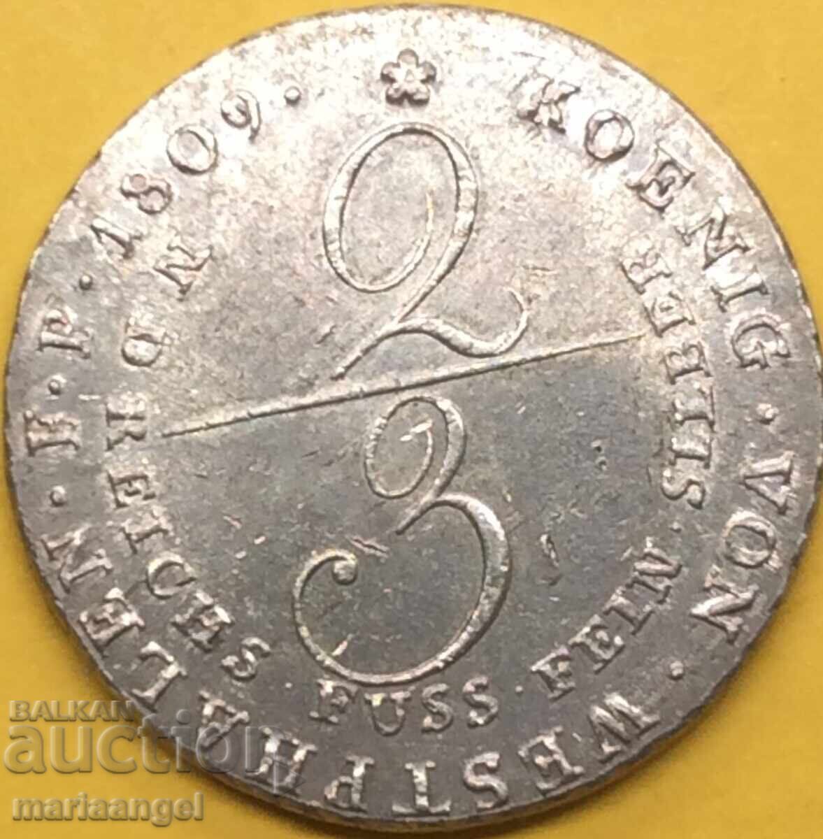 Jerome Napoleon 2/3 Thaler 1809 Germania Westfalia argint - 5