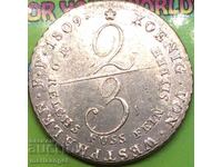 Jerome Napoleon 2/3 Thaler 1809 Germania Westfalia argint