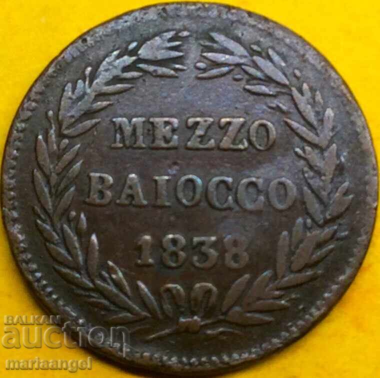 мецо 1/2 байоко 1838 Ватикана Рим Григори XVI 24мм бронз - 5 мецо 1/2 байоко 1838 Ватикана Рим Григори XVI 24мм бронз - 5