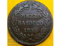 мецо 1/2 байоко 1838 Ватикана Рим Григори XVI 24мм бронз