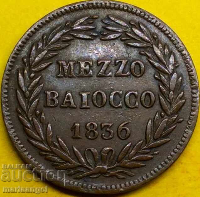 мецо 1/2 байоко 1836 Ватикана Рим Григори XVI 24мм бронз - 5 мецо 1/2 байоко 1836 Ватикана Рим Григори XVI 24мм бронз - 5