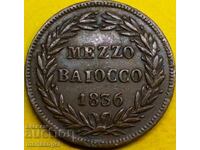мецо 1/2 байоко 1836 Ватикана Рим Григори XVI 24мм бронз