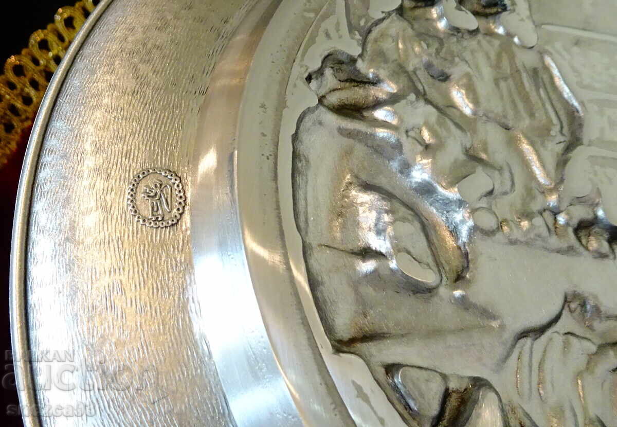 Калаена чиния с картина Сватосване,калаена сватба. - 5 Калаена чиния с картина Сватосване,калаена сватба. - 5