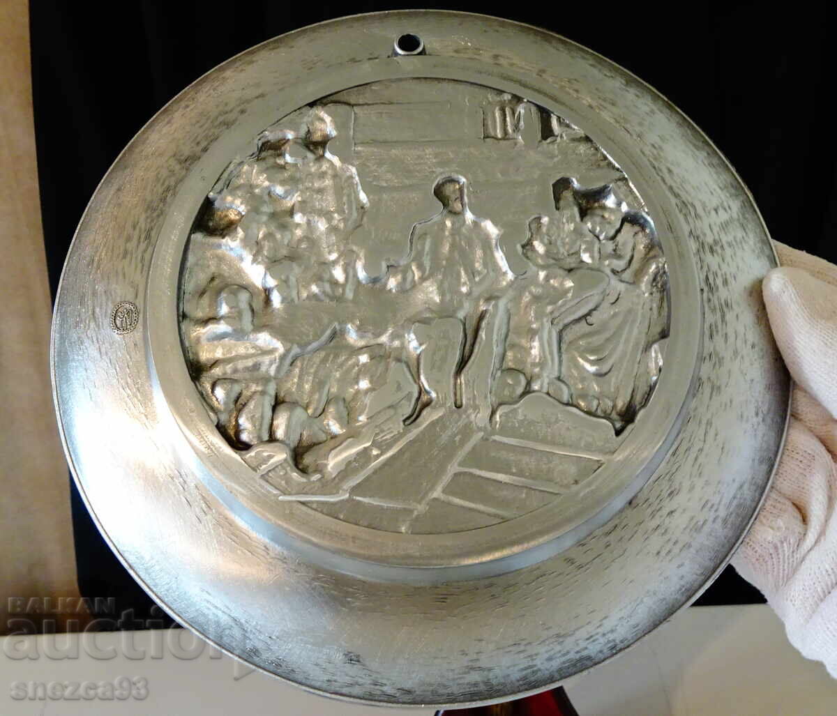 Калаена чиния с картина Сватосване,калаена сватба,19 см. - 5 Калаена чиния с картина Сватосване,калаена сватба,19 см. - 5