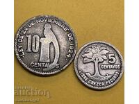 Гватемала 10 цента 1924 + 5 цента 1955 центавос  сребро