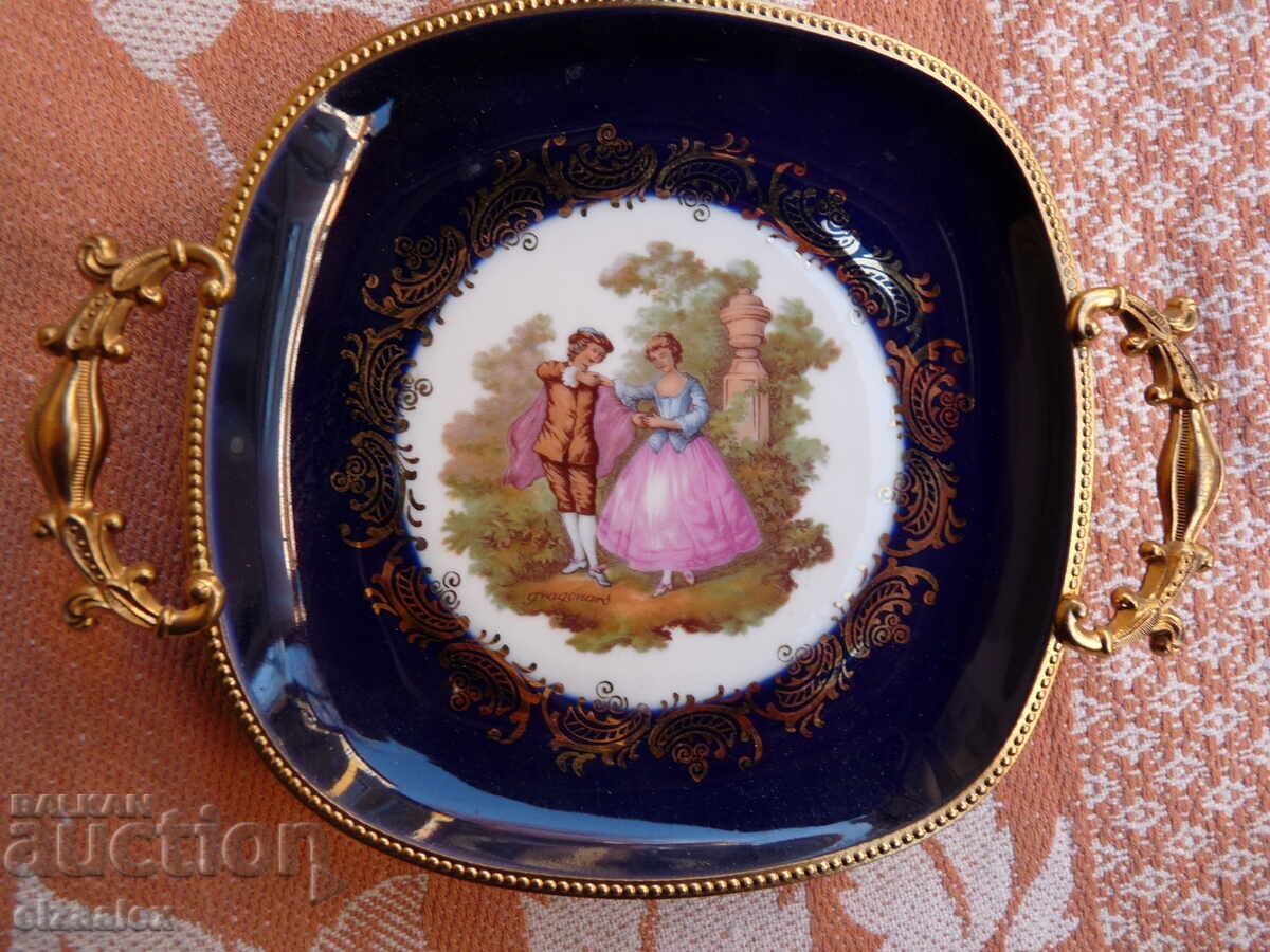 Old hand-painted LIMOGES porcelain 16 / 12 cm bronze handles - 5