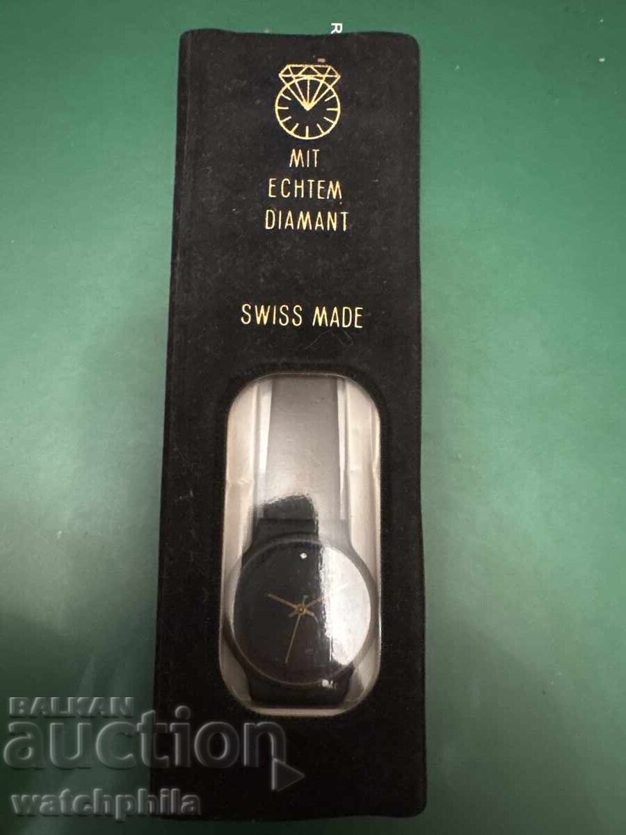 швейцарски часовник с Диамант. Нов с кутия. Рядък