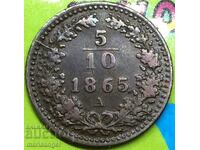 5/10 kreĭtser 1865 Soldo A-Vena Austria pentru Italia extrem de rar!