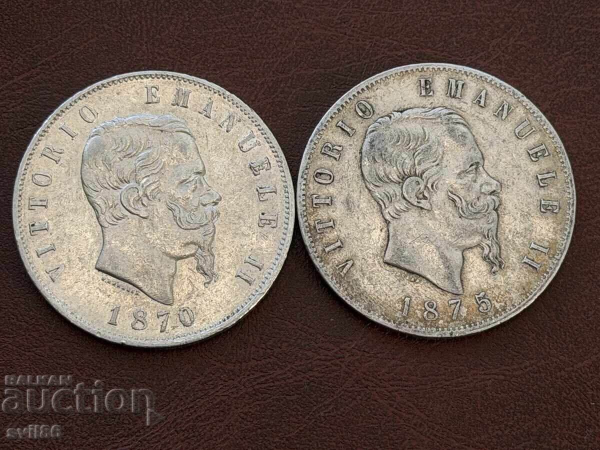 5 lire 1870-75 g - 5 5 lire 1870-75 g - 5