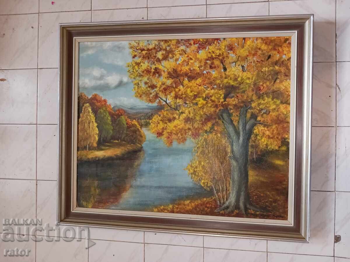 Παλιός, μεγάλος, αυθεντικός πίνακας - τοπίο, υπογεγραμμένος