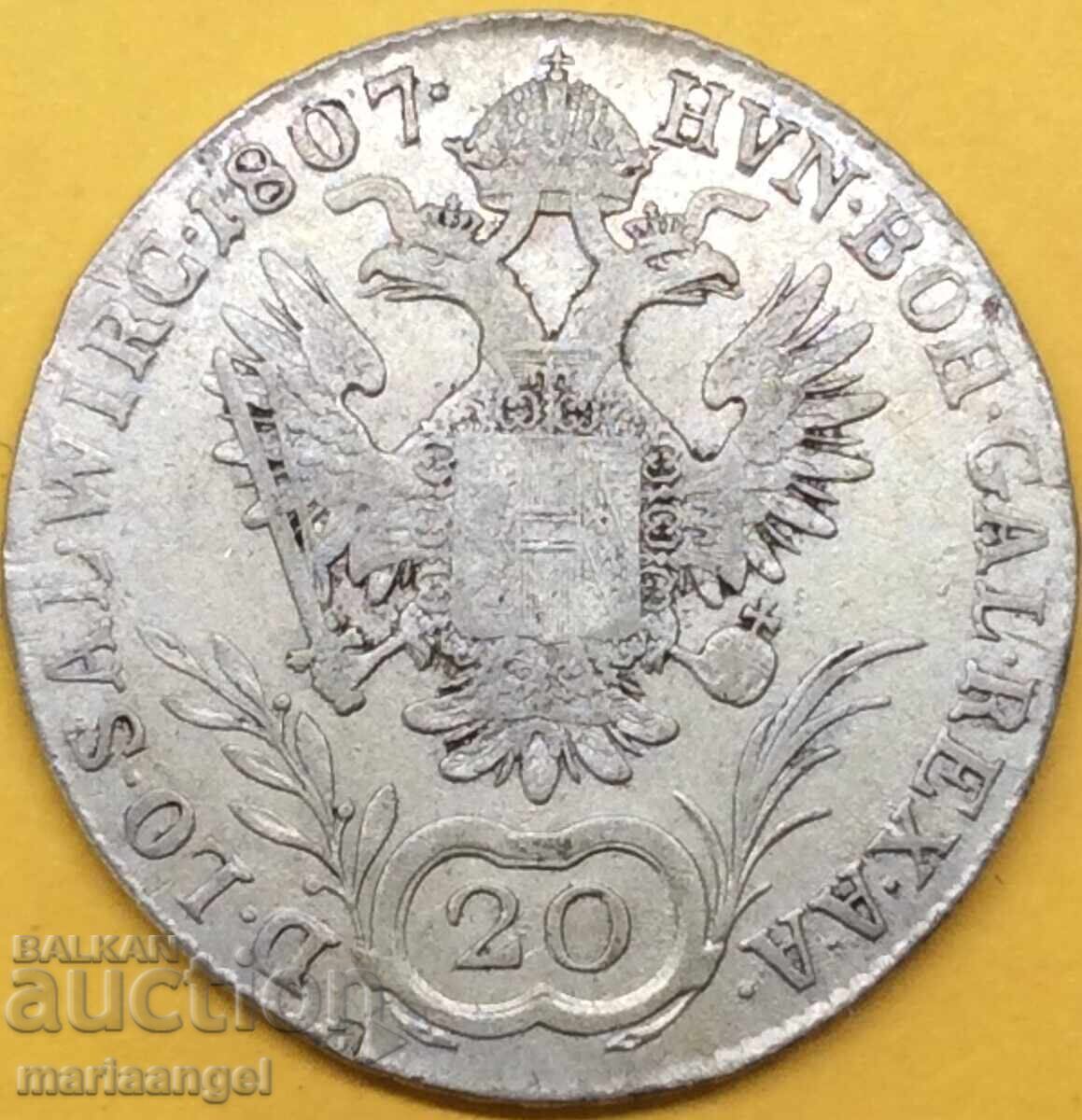 20 kreĭtseri 1807 Austria A - Viena argint - rar!