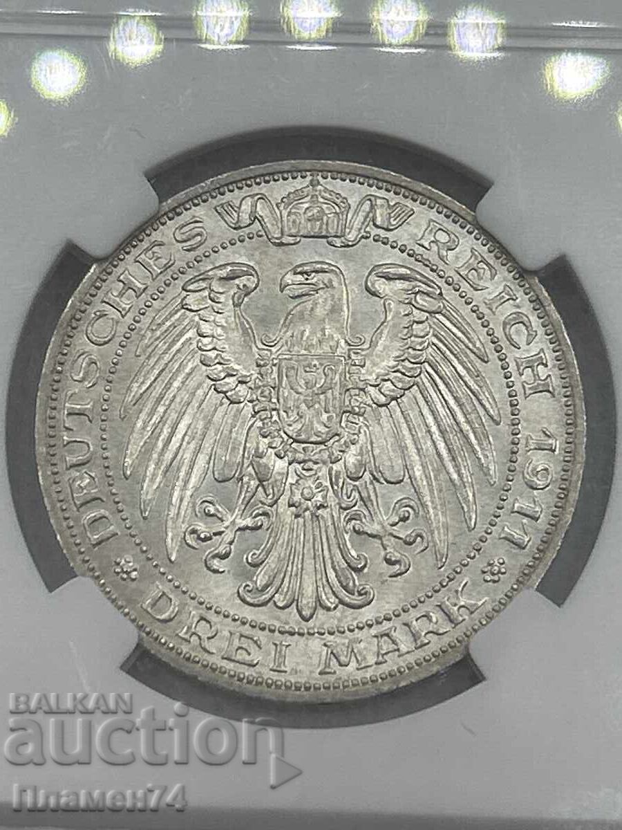3 марки 1911 MS63 Германска империя Прусия - 5