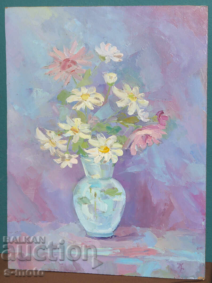 Έργο ζωγραφικής με λάδι νεκρή φύση με λουλούδια με τιμή 220.00 BGN | € 112.48 Έργο ζωγραφικής με λάδι νεκρή φύση με λουλούδια με τιμή 220.00 BGN | € 112.48