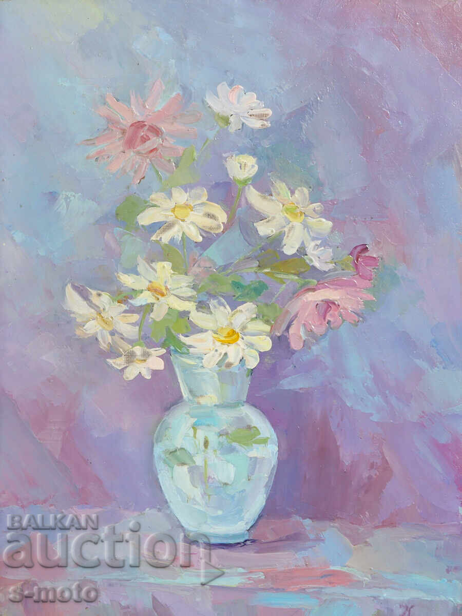 Έργο ζωγραφικής με λάδι νεκρή φύση με λουλούδια Έργο ζωγραφικής με λάδι νεκρή φύση με λουλούδια