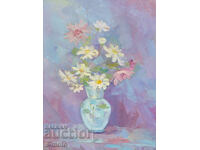 Έργο ζωγραφικής με λάδι νεκρή φύση με λουλούδια