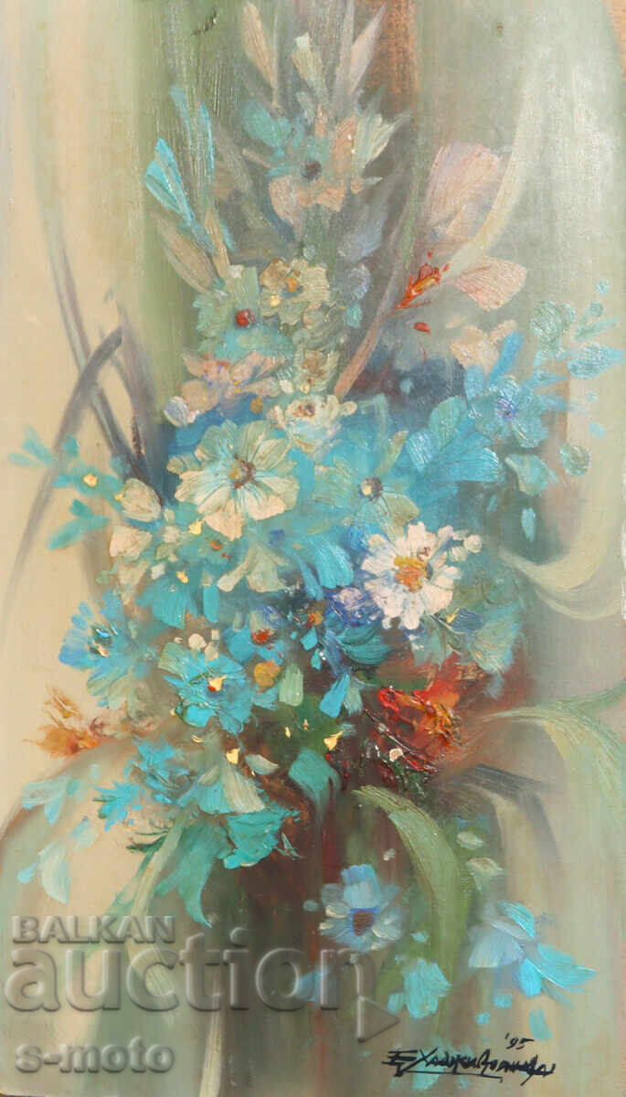 Έργο ζωγραφικής με λάδι νεκρή φύση με λουλούδια Έργο ζωγραφικής με λάδι νεκρή φύση με λουλούδια