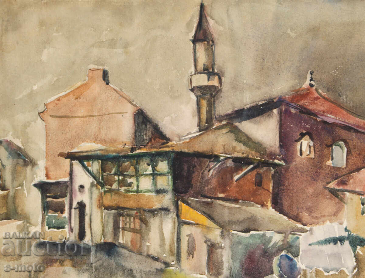 Livrarea Peisaj urban vechi cu acuarelă Livrarea Peisaj urban vechi cu acuarelă