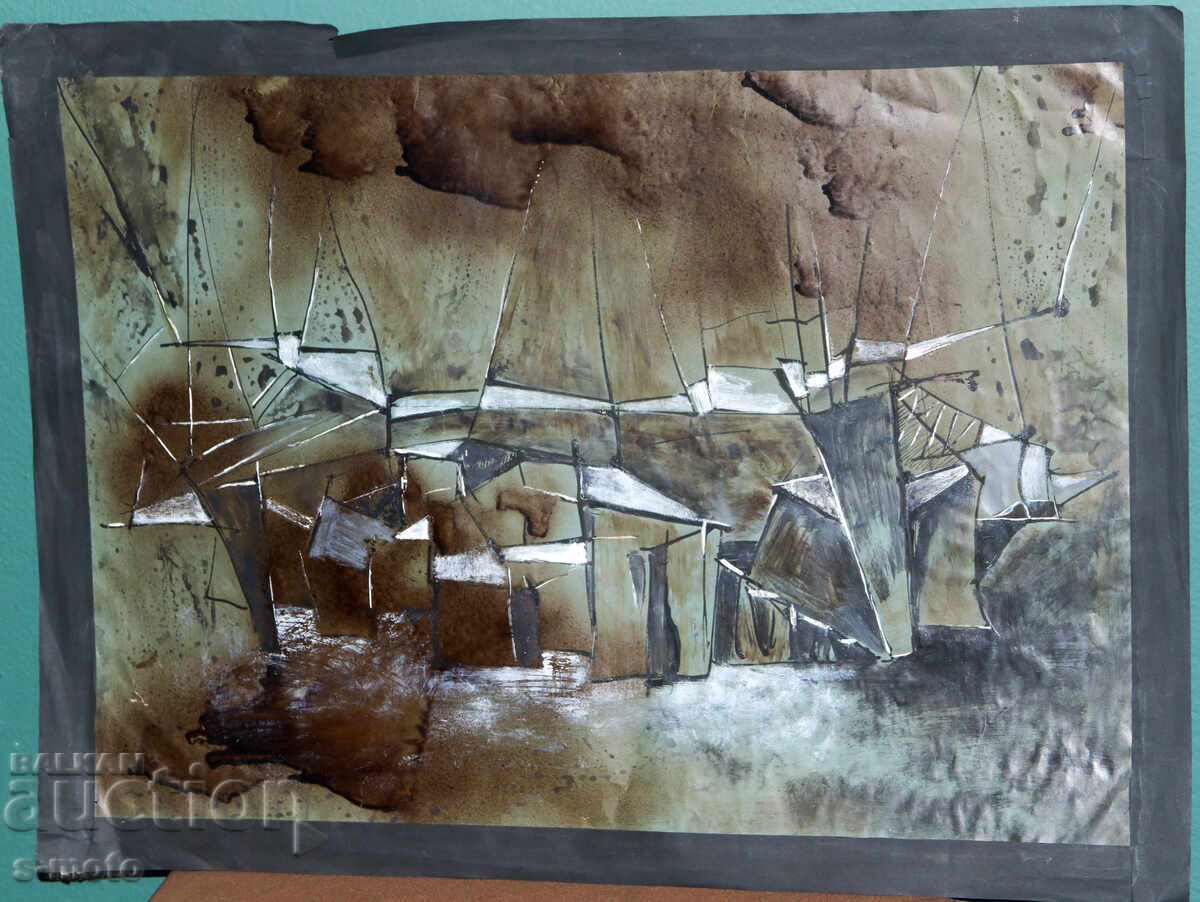 Tablou cu vopsele tempera, peisaj cubist cu preț € 127.82 | 249.99 BGN