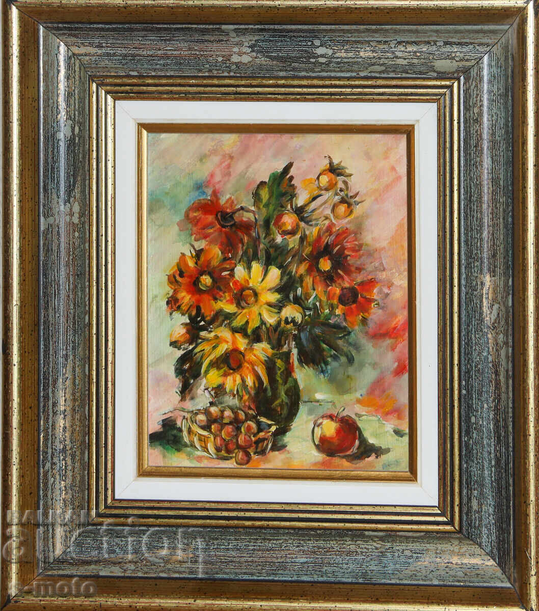 Δημοπρασία Έργο ζωγραφικής με λάδι νεκρή φύση με λουλούδια