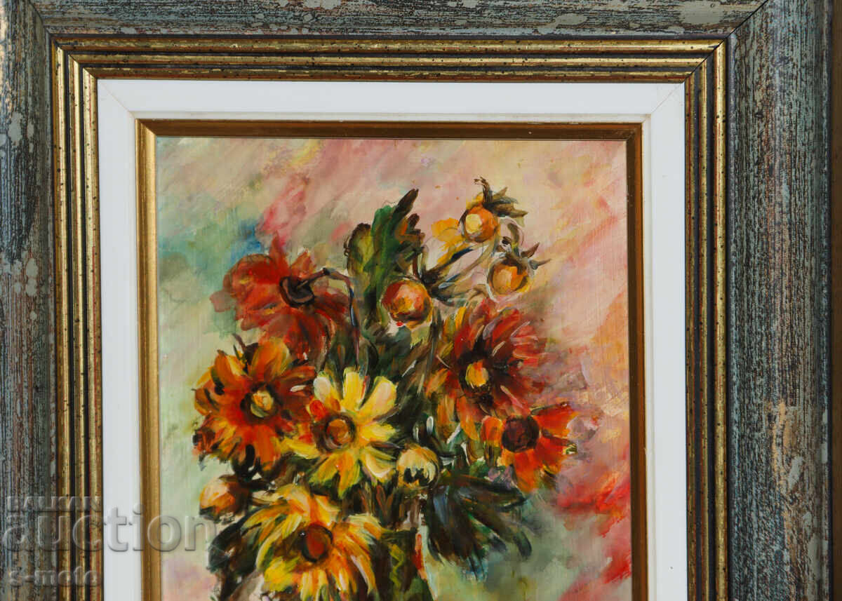Παράδοση Έργο ζωγραφικής με λάδι νεκρή φύση με λουλούδια