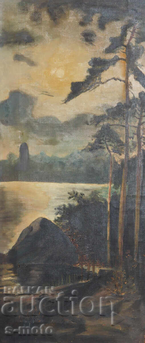 Аукцион Старинна картина маслени бои пейзаж езеро