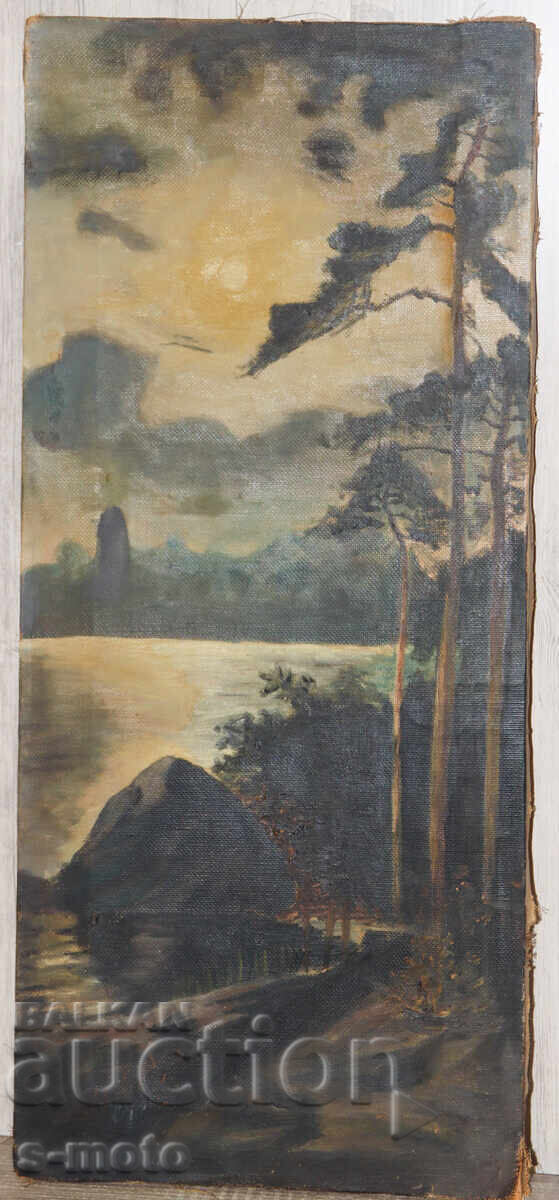 Доставка на Старинна картина маслени бои пейзаж езеро