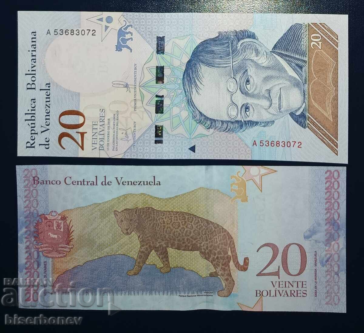 Venezuela, 20 bolívari 2018, UNC Venezuela, 20 bolívari 2018, UNC