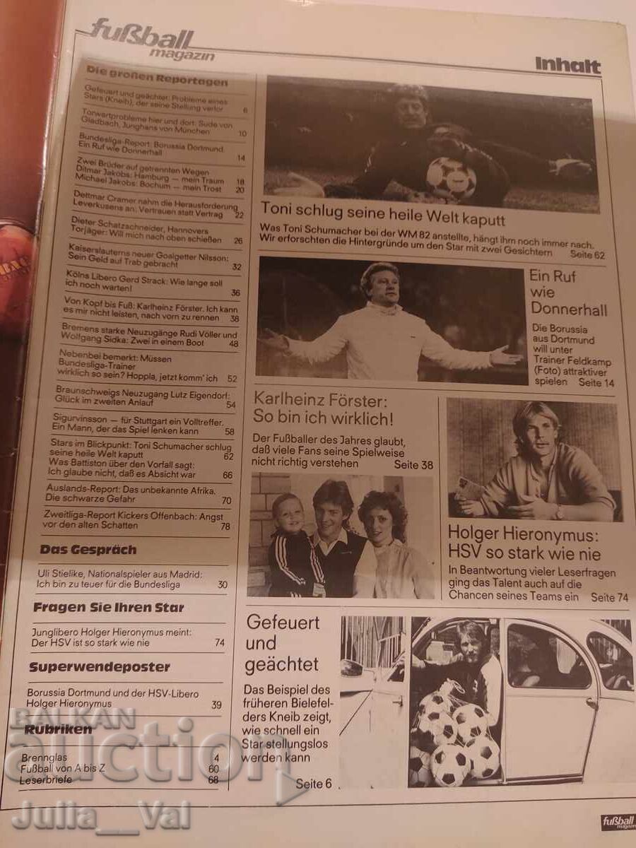 Fotbal - Revistă - 1982 - Germania - Toni Schumacher cu preț € 1.02 | 1.99 BGN
