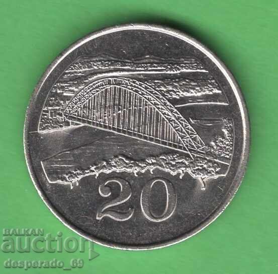 (¯`'•.¸ 20 cenți 1989 ZIMBABWE aUNC ¸.•'´¯)