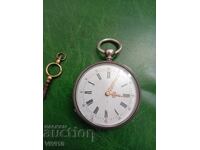 Старинен джобен,сребърен часовник 46мм