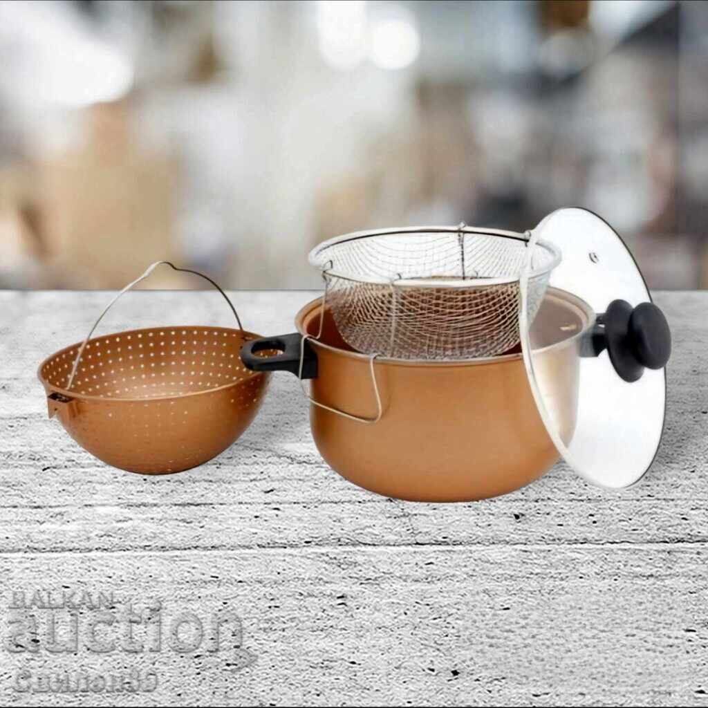 Licitație Oală cu strecurătoare și coș de prăjit Voltz, 24*12.5cm., Me