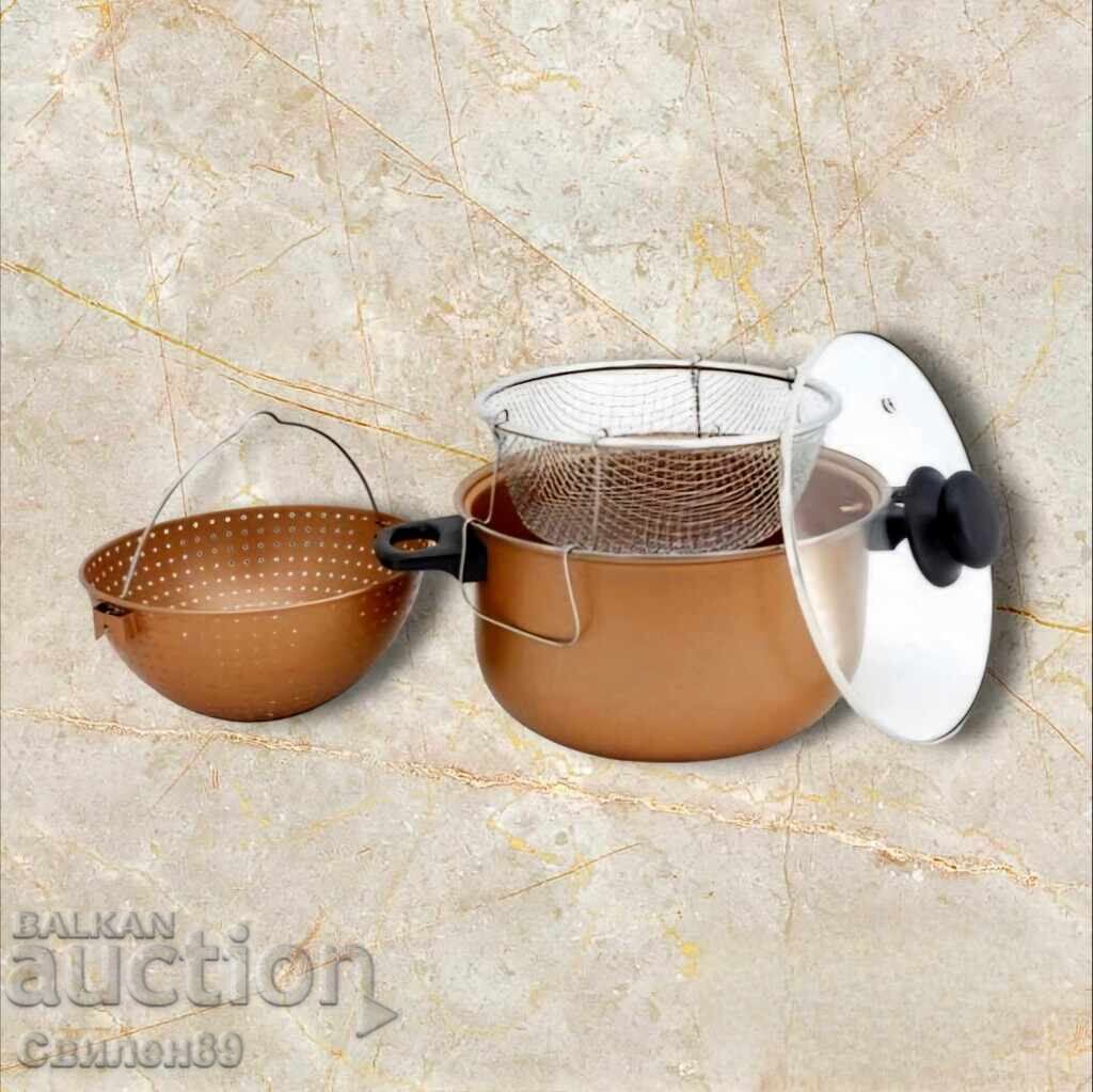 Oală cu strecurătoare și coș de prăjit Voltz, 24*12.5cm., Me - 5