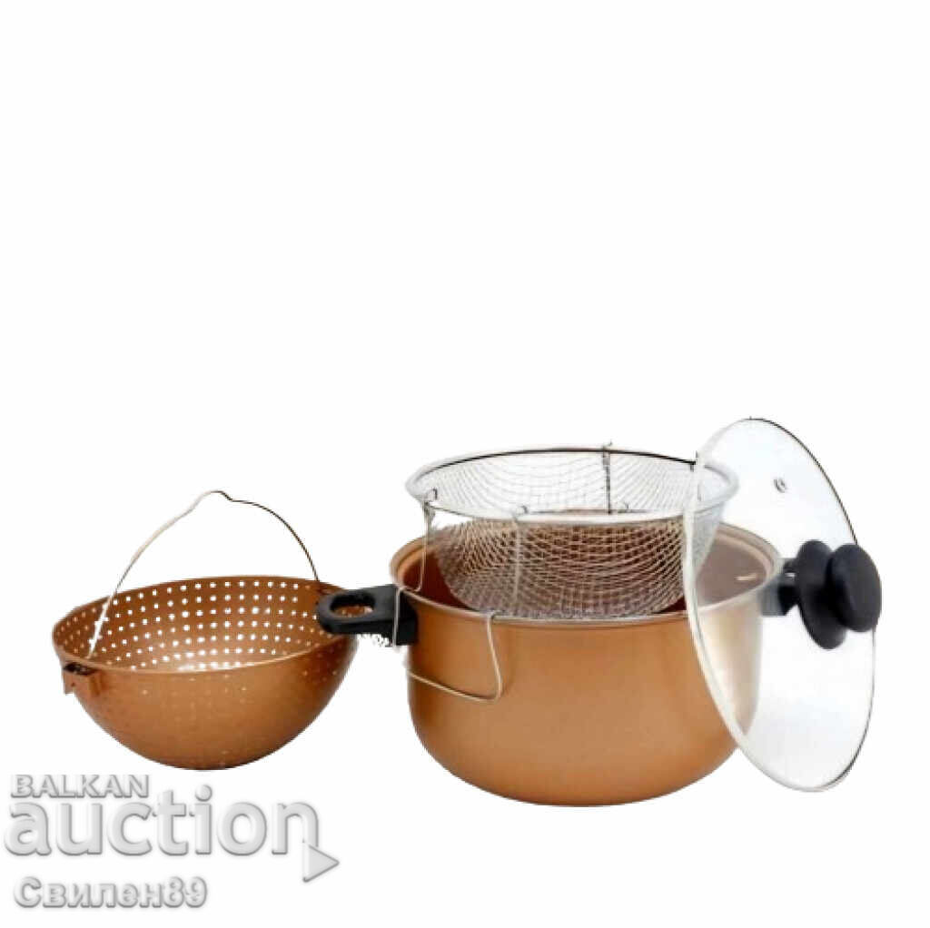 Oală cu strecurătoare și coș de prăjit Voltz, 24*12.5cm., Me - 6