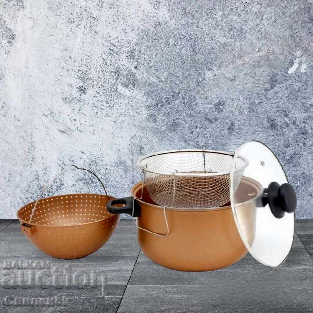 Oală cu strecurătoare și coș de prăjit Voltz, 24*12.5cm., Me