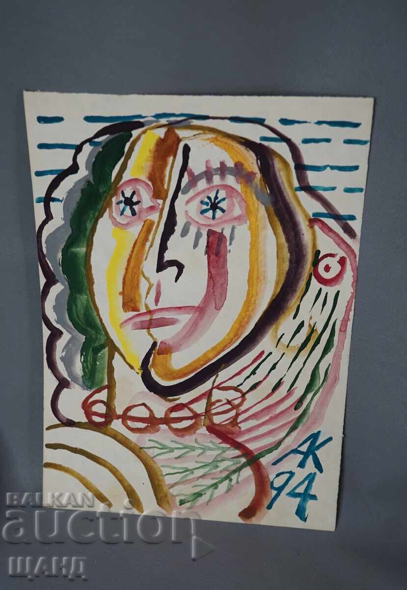 1994 Атанас Коцев Рисунка картина темпера лице 1994 Атанас Коцев Рисунка картина темпера лице