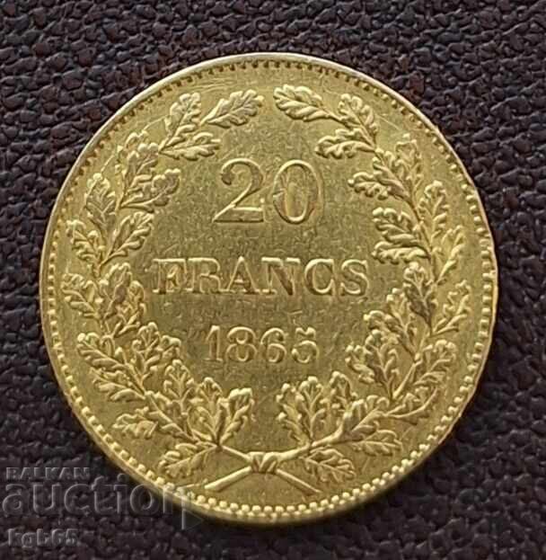 20 франка злато 1865 г. Белгия .Рядка !!! R с цена € 820.00 | 1603.78 лв. 20 франка злато 1865 г. Белгия .Рядка !!! R с цена € 820.00 | 1603.78 лв.