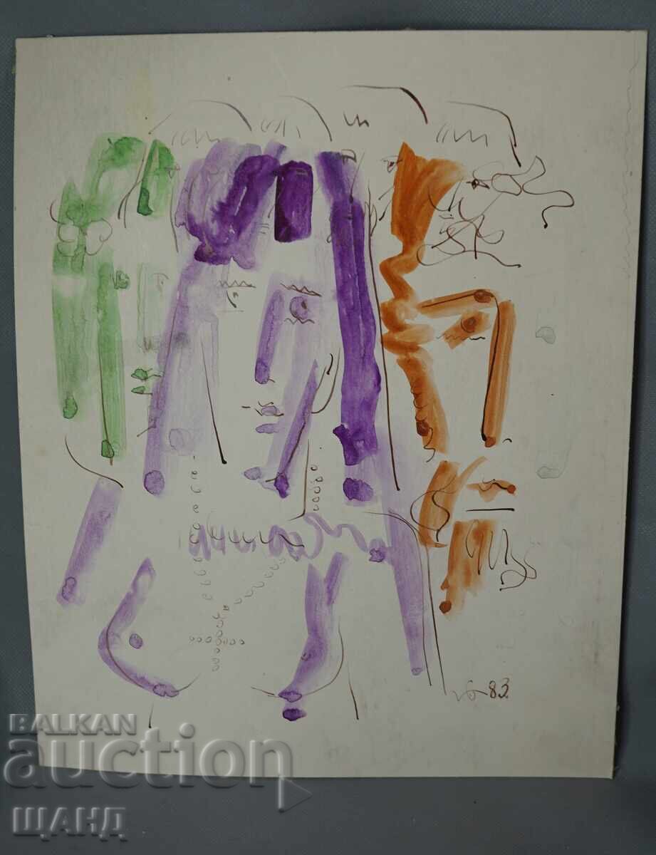 1983 Авторска  рисунка картина лица подписана