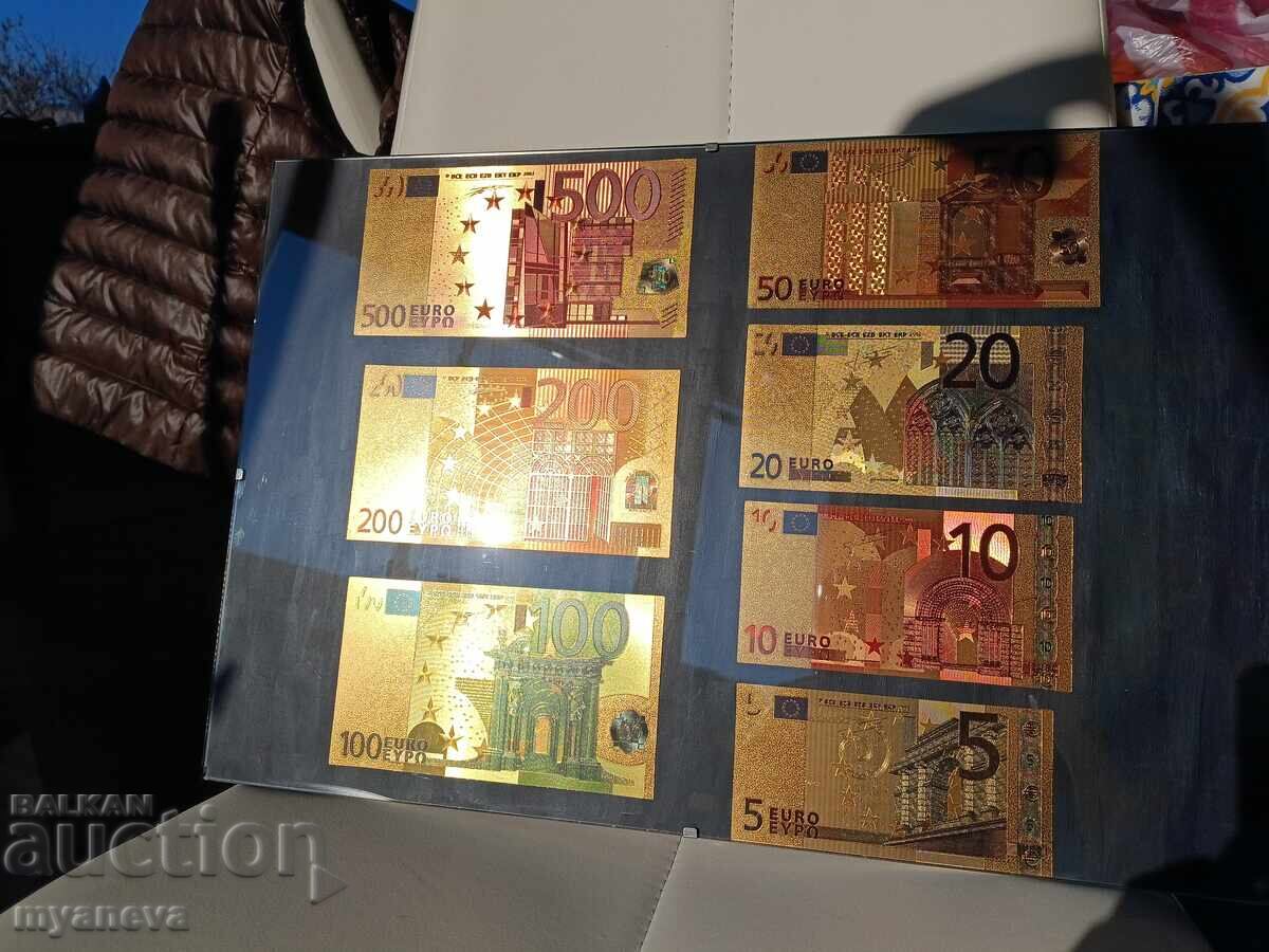 Ευρώ τραπεζογραμμάτια, χρυσά, αμφίπλευρα πλακέτες με τιμή € 30.68 | 60.00 BGN Ευρώ τραπεζογραμμάτια, χρυσά, αμφίπλευρα πλακέτες με τιμή € 30.68 | 60.00 BGN