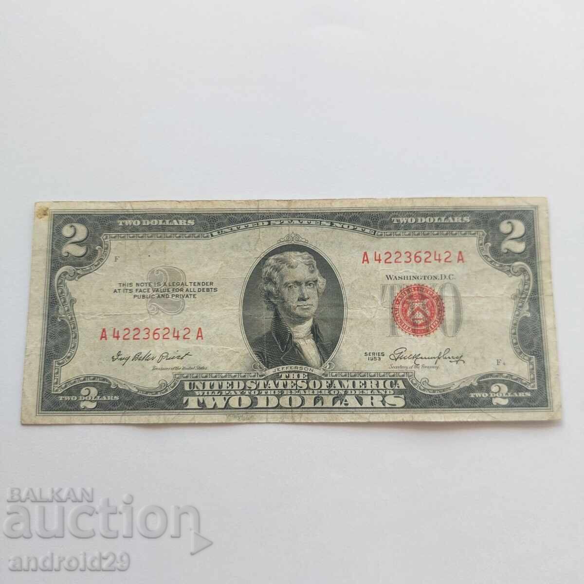 2 Dollars 1953 USA, Red Seal / Banknote