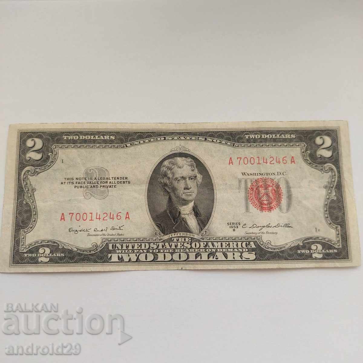 2 Δολλάρια 1953Β ΗΠΑ, Κόκκινη Σφραγίδα / Χαρτονόμισμα