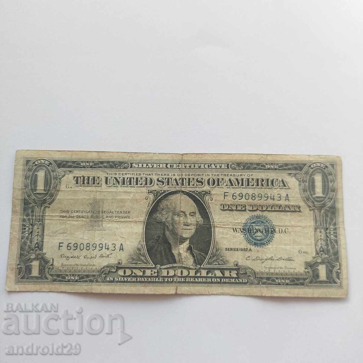 1 Δολάριο 1957 Α ΗΠΑ, Μπλε Σφραγίδα /F/ Τραπεζογραμμάτιο/Dollar/USA 1 Δολάριο 1957 Α ΗΠΑ, Μπλε Σφραγίδα /F/ Τραπεζογραμμάτιο/Dollar/USA