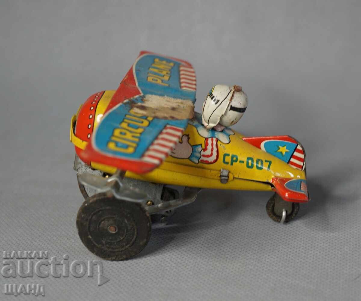Аукцион Стара Японска метална механична играчка цирков самолет