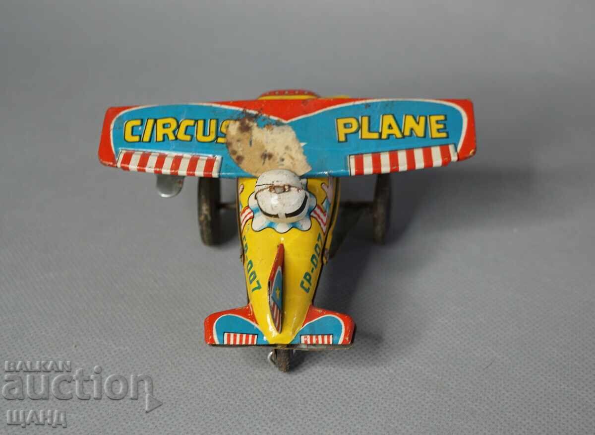 Стара Японска метална механична играчка цирков самолет
