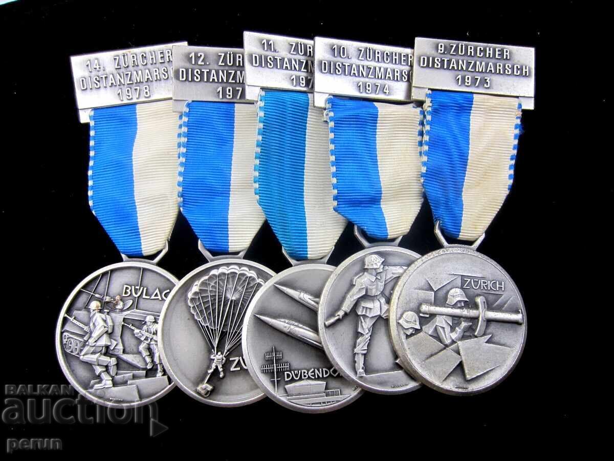 Военни походи-Лот 5бр Швейцарски медали-Военни медали