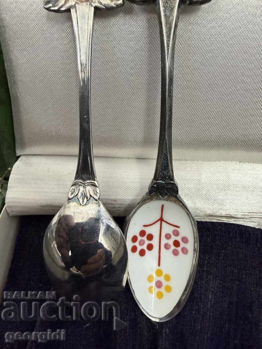 Lingurițe metalice argintate cu email. №7734 - 6